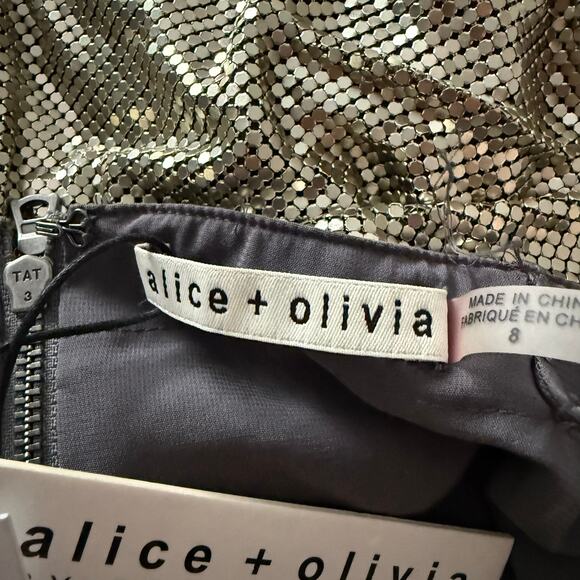 Alice + Olivia Harmony Chain Mail Slip Dress Metallic Silver Size 8 NWT - Picture 7 of 11